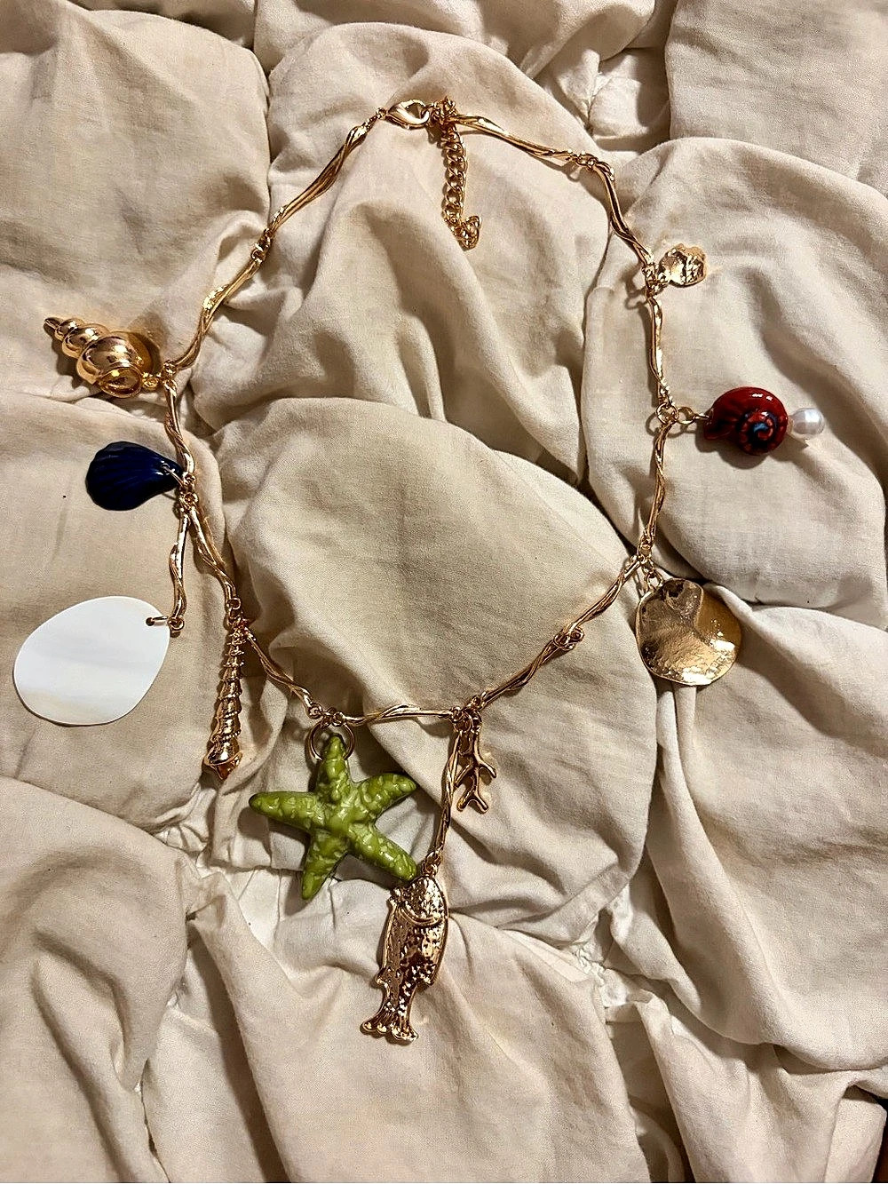 Charm Necklace in Gold & Green Like New